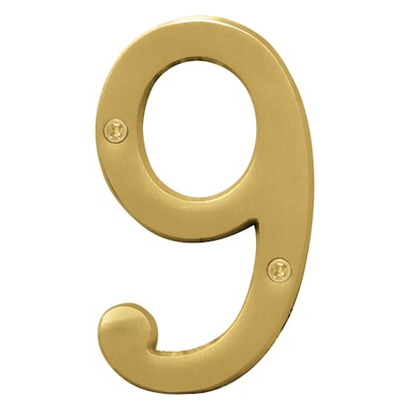 Hy-Ko 4In Brushed Brass Number 9, 3PK A30929